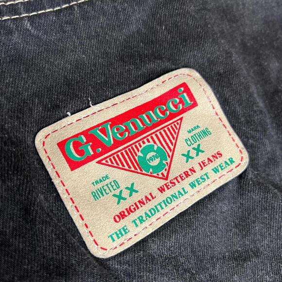 Vintage Gino Venucci Denim Work Vest Black L-XL Utility Western XXX Heavy Stitch - Picture 8 of 14